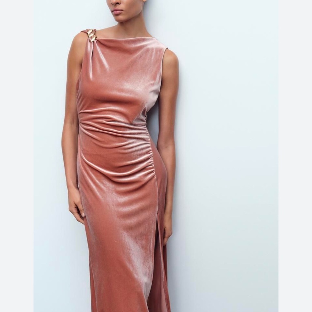 Zara Velvet Blush Color Midi Dress